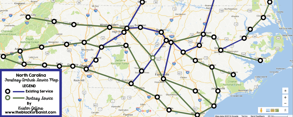 North Carolina Fantasy Amtrak Map